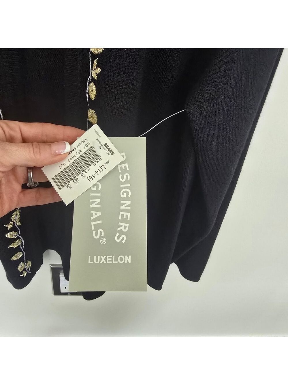 Designers Originals Black Cardigan Sweater w/Gold Leaf Embroidery Size Large NWT - Picture 12 of 12